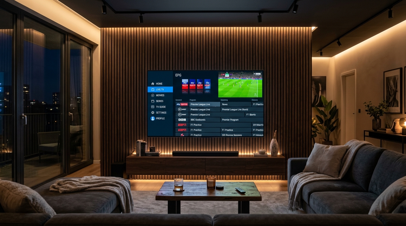 How to Setup IPTV on Samsung and LG Smart TVs IPTV on Samsung and LG Smart TV running IBO Player Pro with channel categories on screen